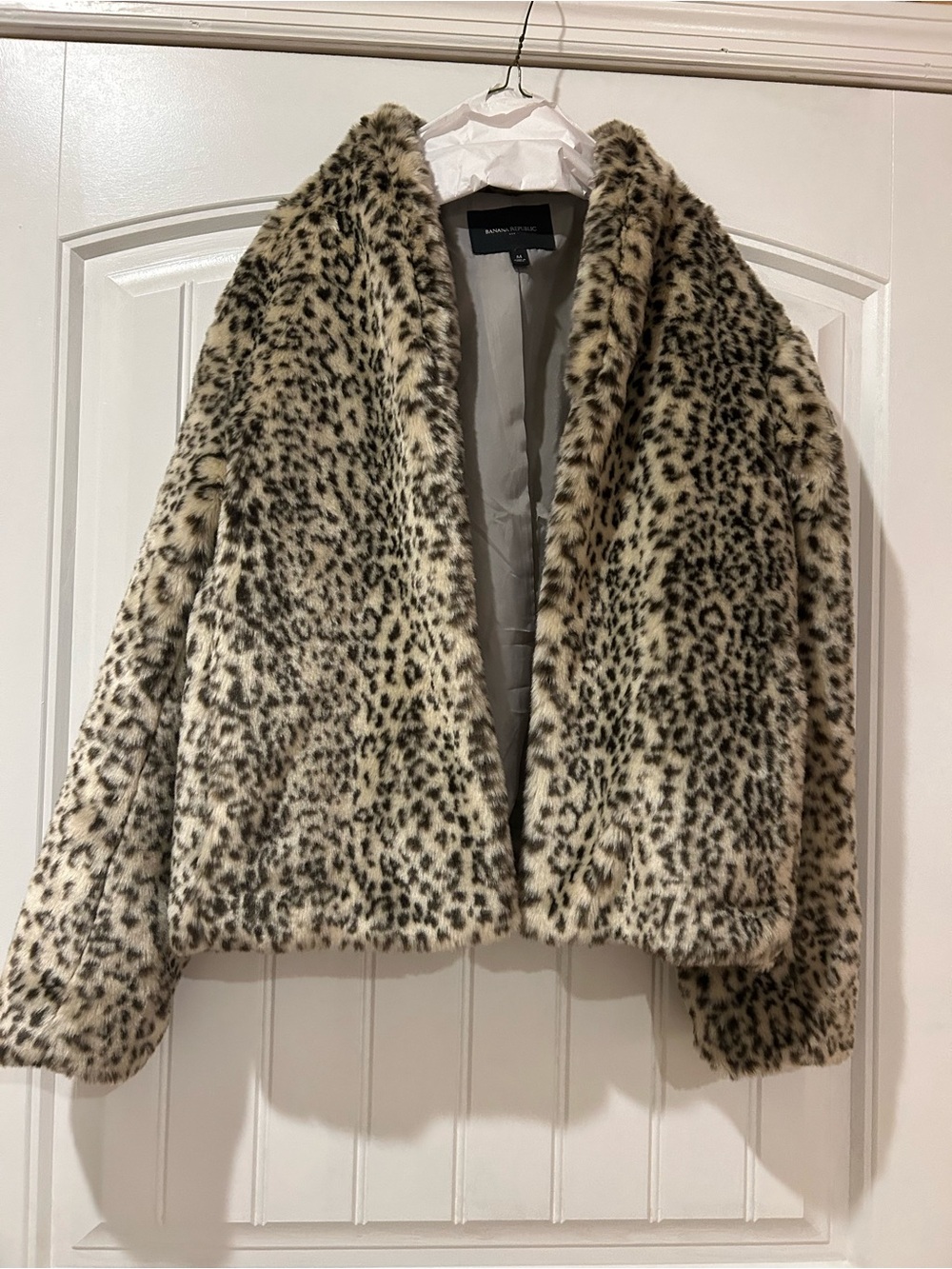 Banana Republic Faux Fur Leopard Jacket - Cream, Black, Brown